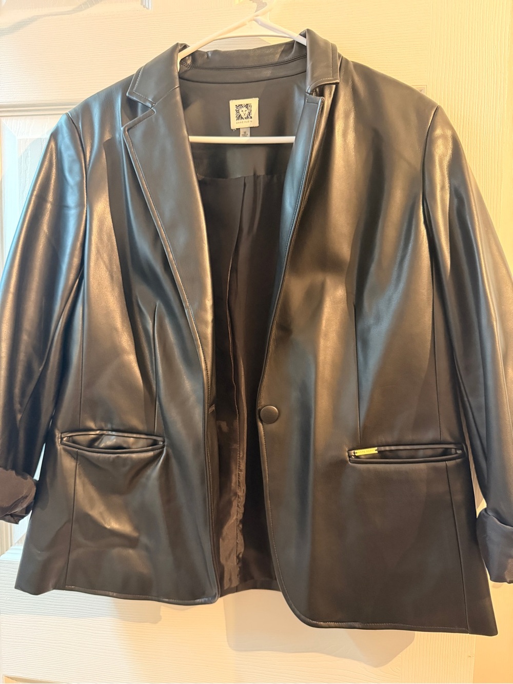 Anne Klein Black Vegan Leather Blazer Jacket